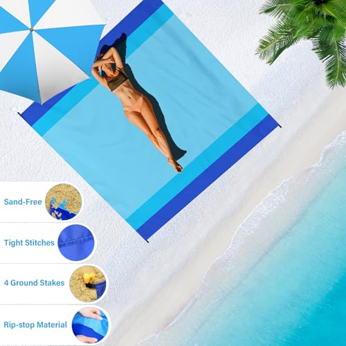 Beach Blanket Waterproof Sandproof Oversized Lightweight 78''×81'' 1-5 Adults Blanket Beach Large Picnic Mat for Travel Camping Hiking Picnic - color: Blue, size: 78''x81''