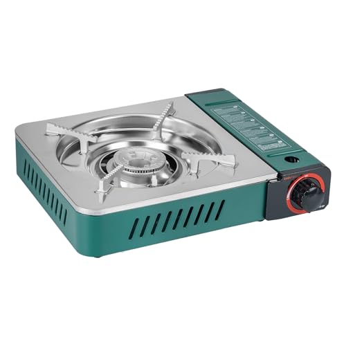 Butane Gas Stove with Carrying Case, Small Portable Camping Stove for Patio Cooking Camping Hiking RV Trip Tailgating Emergency Use, Green GS347 - size: 13.5"