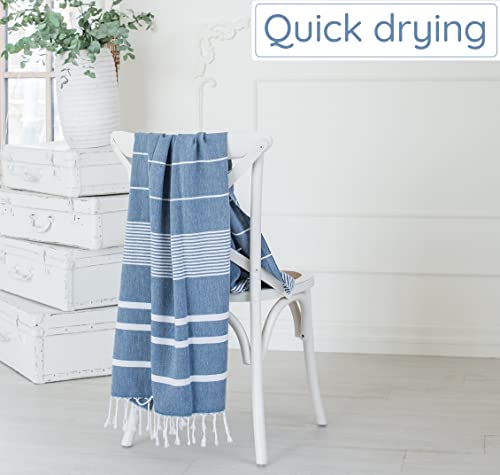 Premium Turkish Beach Towel – 100% Cotton, Sand Free, Oversized, Quick Dry Beach Towel 35”x67” – Ideal for Travel, Pool – Navy - color: Navy