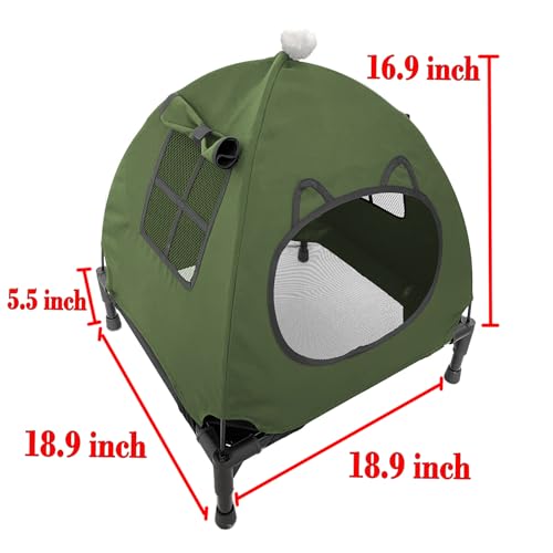 Pozico Elevated Pet Bed with Breathable Mesh for Small Cat and Dog, Raised Cooling Pet Cot for Puppy and Kitty, 18.9x18.9 inch (Olive Green Bed with Canopy) - color: Olive Green Bed with Canopy