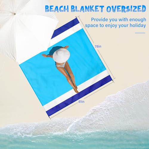 Beach Blanket 78''×81'' - Waterproof Sandproof Sand Free Oversized Mat for 1-5 Adults, Lightweight Durable Compact for Beach Travel Camping Hiking Picnic - color: Bluewhite, size: 78"x81"