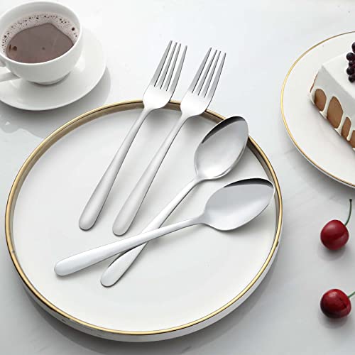 24 Pcs Forks and Spoons Silverware Set, Food Grade Stainless Steel Flatware Cutlery Set for Home, Kitchen and Restaurant, 12 Dinner Forks and Dinner Spoons, Mirror Polished & Dishwasher Safe - color: Silver