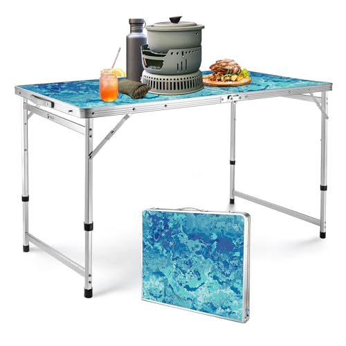 VILLEY Folding Camping Table 4FT, Large Portable Aluminum Table with Adjustable Height, Foldable Lightweight Picnic Table with Carry Handle for Camping, BBQ, Outdoor & Indoor Activities - size: 47.2" x 23.6"(3 Height)