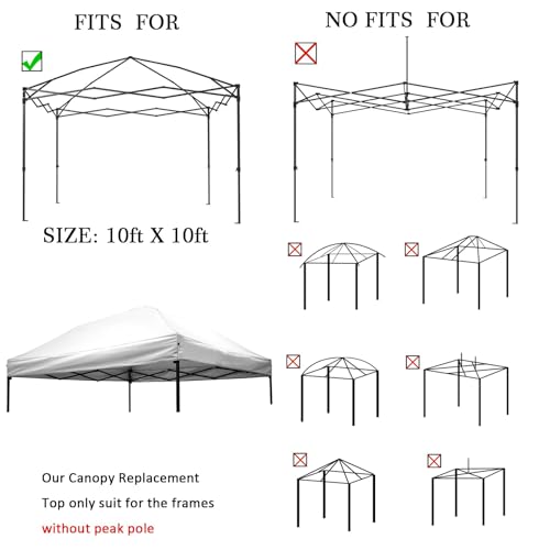 10x10 Canopy Replacement top,10x10ft Pop Up Canopy Top Cover,Silver Coated Durable Replacement Canopy top for Straight Leg Canopy Frame,White(1 PCS Top Cover Only) - color: White