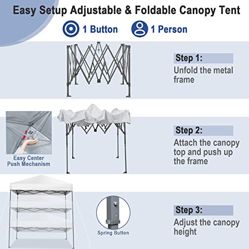 Tangkula 6.6x6.6 Ft Pop Up Canopy, 1 Person Instant Setup Portable Canopy Tent with Center Lock, UPF 50+ Sun Protection, 8 Stakes, 4 Ropes, Carrying Bag - color: White, size: 6.6x6.6FT
