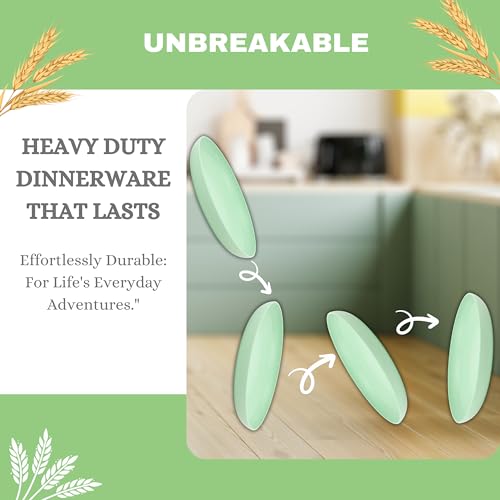 ECOSTAR Wheat Straw Dinnerware Sets Unbreakable Plates Bowls and Cups Reusable Utensils Dishwasher Microwave Safe Bowls and Plates Sets (Green) - color: Green