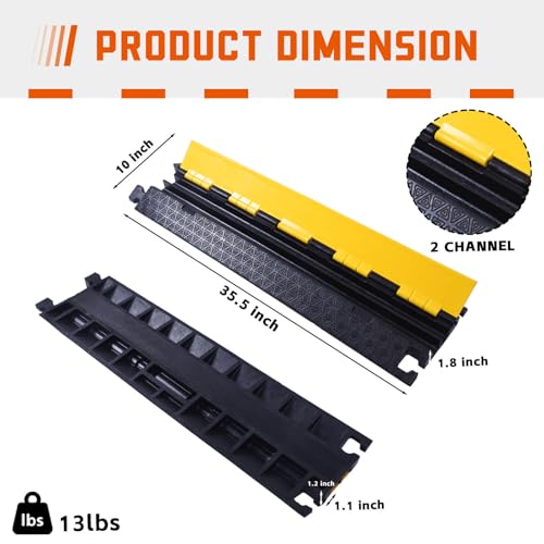 4PACK 2 Channel Cable Protector Ramp, Heavy Duty Rubber Driveway Cord Cover, Anti-Slip Wire Protector for Cables & Hoses, Indoor/Outdoor Safety Cover for Warehouse Garage - style: 2Channel x 4Pack
