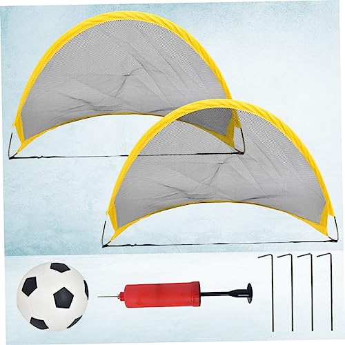 Luxshiny 2 Pcs Training Soccer Goal Set Mini Football Net with Inflator Iron Nails and Football for Outdoor Game Portable Foldable for Boys
