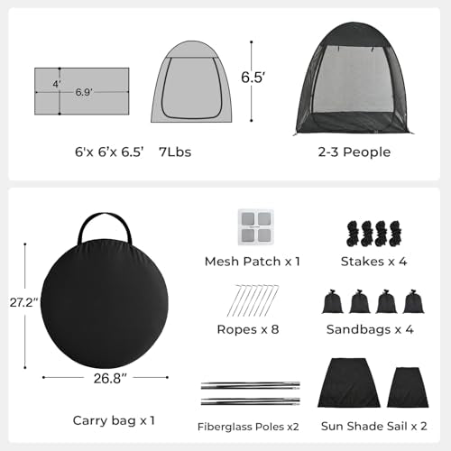 Alvantor® Pop Up Screen House Tent, Snap-fit Mesh Screen Gazebo with Peaked Roof, Portable Screen Room Canopy Shelter with Sandbags for Camping, Backyard, Picnic - color: Black