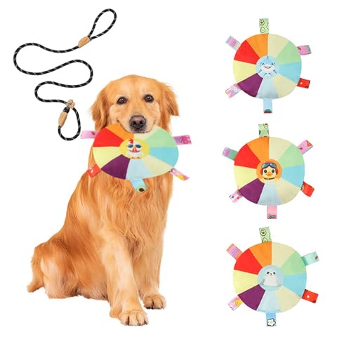 Soft Frisbee for Dogs, 4 Pack Dog Frisbee with Built-in Bell, Odor-Free Breathable Fetch Toy for Outdoor Play, 5.9in Diameter, for Medium and Large Breeds