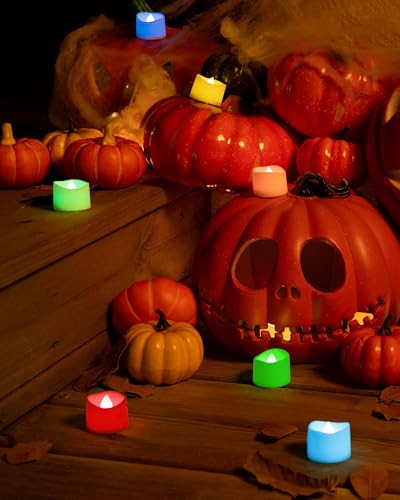 Homemory Multi Color Changing Tea Lights Battery Operated, 7-Color Changing LED Plastic Holiday Candles for Halloween, Pumpkin, Ofrenda, Christmas, Party, Dia1.5'' x H1.3'', 24-Pack [White Base] - color: 7 Color Changing Glow – White Body, size: Pack of 2