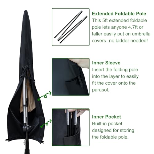 Patio Umbrella Cover Fits 7.5-11.5ft Cantilever Umbrella, Waterproof 600D Heavy Duty Offset Umbrella Covers with Extended Support Pole and Zip for Easy On Off, Outdoor Parasol Covers with Storage Bag. - size: Fits Offset Umbrella 7.5 -11.5 Feet DIA