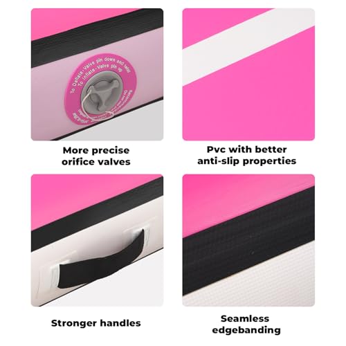 Quashley Inflatable Air Gymnastics Mat 8 Inch Thick,10-20ft Tumbling Mat for Training & Cheerleading,Leak-Proof Gymnastics Floor Mat with Pump & Repair Kit,for Indoor/Outdoor - color: #Pink, size: #13ft*3.3ft*8inch