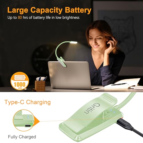 Gritin 9 LED Rechargeable Book Light for Reading in Bed - Eye Caring 3 Color Temperatures,Stepless Dimming Brightness,80 Hrs Runtime Small Lightweight Clip On Book Reading Light -Cyan - color: Cyan