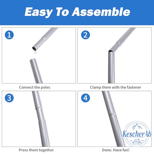 Tent Poles for Tarp, KescherAb Adjustable Tarp Poles Aluminium Tarp Poles Set of 2 for Tent Fly, Awning, Outdoor Camping, Hiking, Backpacking & Rainfly with Pegs & Reflective Ropes, Grey - color: Gray
