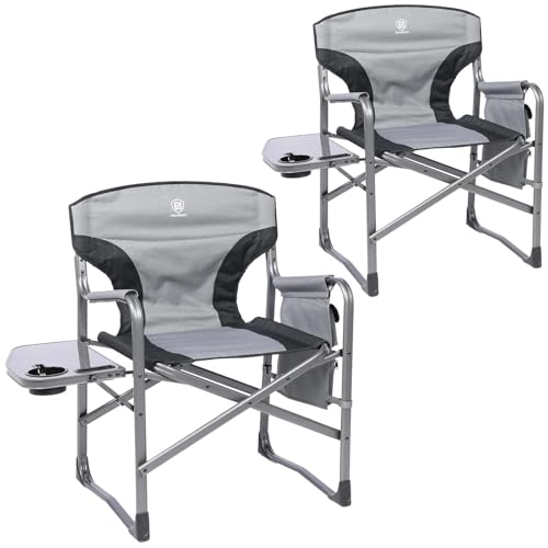 EVER ADVANCED Aluminum Lightweight Folding Director Chair, 350lbs Heavy Duty Camping Chair with Side Table & Storage, 19" Joint-Friendly Height Easy to Stand, Portable Makeup Artist & Vendor Chair - color: Grey, style: 2 Pack