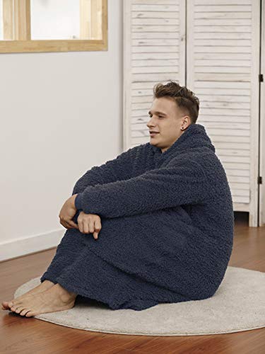 Sherpa Wearable Blanket Oversized Hoodie Sweatshirt TV Blanket with Long Sleeves and Pocket-Navy - color: Navy
