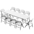 Elevon Folding Table Set with 10 White Folding Chairs,8 Feet Heavy Duty Fold-in-Half Utility Table Sets for Picnic, Event, Training, Outdoor Activities, at Home and Commercial Use - size: 8 feet, style: With 10 Chair
