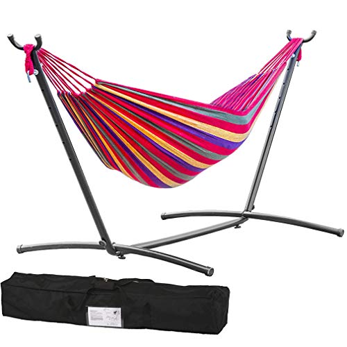 Double Hammock Stands Portable Hammock Stand Heavy Duty Steel Stand for Outdoor Patio or Indoor (Red) - color: Red