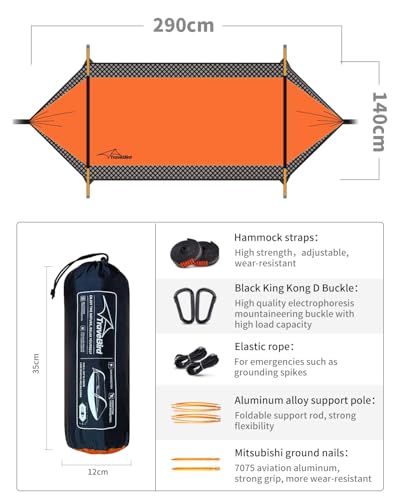 Camping Hammock Tent with Mosquito Net and Sunshade, Extra Large for 2 Person, Lightweight Hanging Hammocks Tree Straps, Bivvy Ground Tent for Outside, Hiking, and Travel - color: Hammock-orange
