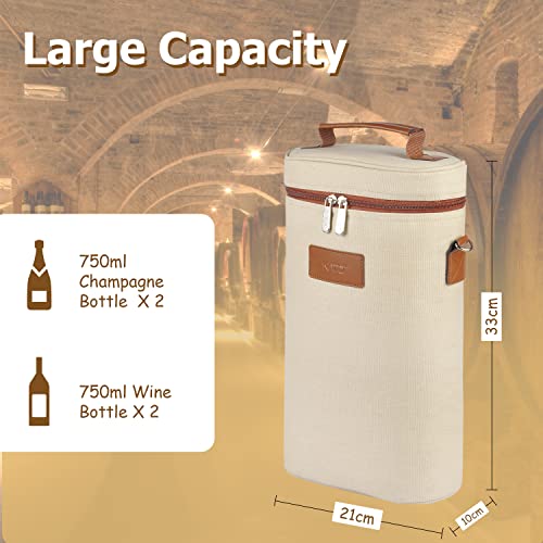 Tirrinia 2 Bottle Wine Gift Tote Carrier - Leakproof & Insulated Padded Versatile Wine Cooler Bag for Travel, BYOB Restaurant, Wine Tasting, Party, Dinner,Gift for Wine Lovers, Beige - color: Beige, size: 2 Bottle-without front pocket
