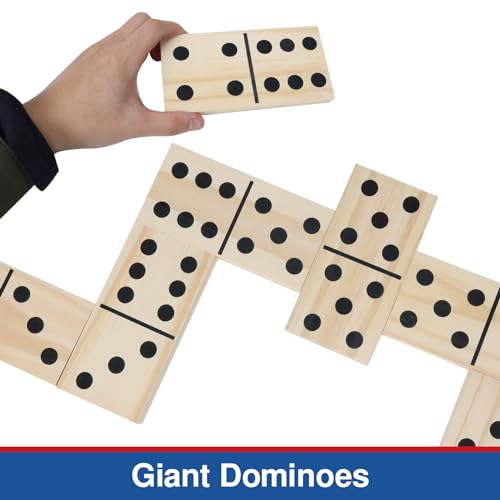 GOTHINK Giant Wooden Dominos Set for Adults and Kids,28pcs Jumbo Natural Wood Black-Dot Dominoes Tiles for Birthday/Holiday Family Party Games,Outdoor Camping Lawn and Backyard Activities 2-4 Players