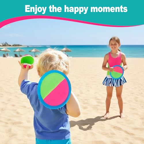 Toss and Catch Ball Set – Family Outdoor Games, Games for Kids Ages 4-8 +, Beach Kids Toys Great for Boys and Girls, Ideal for Birthday Includes 4 Paddles 4 Sticky Balls (36 Months+)