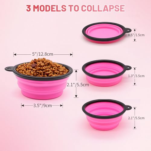 SLSON Collapsible Dog Bowls, 2 Pack, Portable Pet Feeding Watering Dish for Traveling with Carabiners (Small, Orange+Pink) - color: Orange+Pink, size: Small