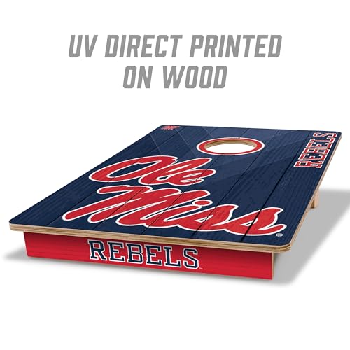YouTheFan NCAA 2’ x 3’ Wood Cornhole Game with Logo Bags - color: Mississippi Rebels, size: 2' X 3'