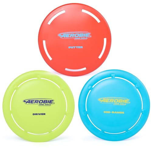 Aerobie Disc Golf Set of 3 Flying Discs, Frisbee Discs for Kids Parties and Backyard Games, Starter Disc Golf Accessories, Teen Boys Gift Ideas, Kids Toys for Ages 5 & Up