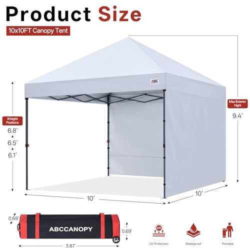 ABCCANOPY Easy Pop up Canopy Tent with 2 Sidewalls for Outdoor Sun Blocking or Rain Protection,10x10, White - color: White, size: 10x10
