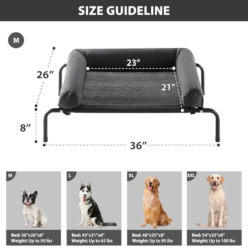 RRPETHOME Large Elevated Cooling Dog Bed, Raised Dog Cot Beds for Large Dogs, Elevated Outdoor Pet Bed, Chew Proof Portable Cooling Pet Cot with Skid-Resistant Feet and Breathable Mesh - color: Black, size: 36.0"L x 26.0"W x 8.0"Th