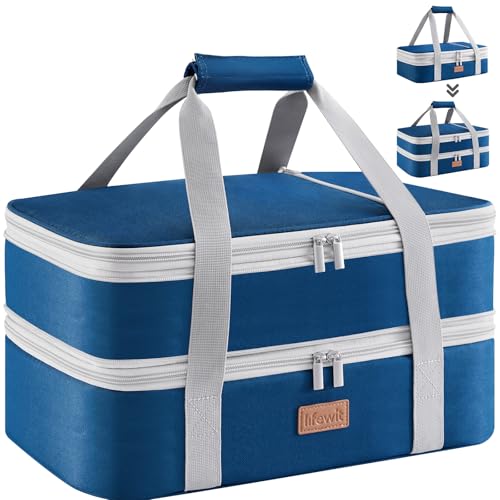Lifewit Insulated Double Decker Casserole Carrier, Expandable Lasagna Lugger Tote Bag for Hot or Cold Food, Fits 9" x 13" Baking Dish for Potluck Parties, Picnic and Cookouts, Pure Blue - color: Pure Blue