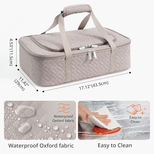 Insulated Casserole Carrier - Portable Casserole Carrier for Hot or Cold Food, Lasagna Holder for Parties,Picnic,Cookouts,Traveling - Fits 9" x 13" Baking Dish (Grey) - color: Grey