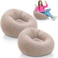Lunmon 2 Pcs Small Bean Bag Chair Inflatable Chair Blow up Games Sofa Foldable Flocking Inflatable Lazy Sofa Portable Blow up Lounger for Living Room Bedroom (Brown) - color: Brown