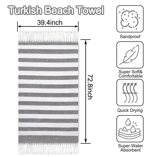 Beach Towel 2 Pack,Sand Free Beach Towels Oversized 39 x 72,Turkish Beach Towel Quick Dry Towel,Lightweight Pool Towels for Adults Travel Towel,Cool Beach Essentials Super Absorbent Towels - color: 2 Pack Big Grey Stripes