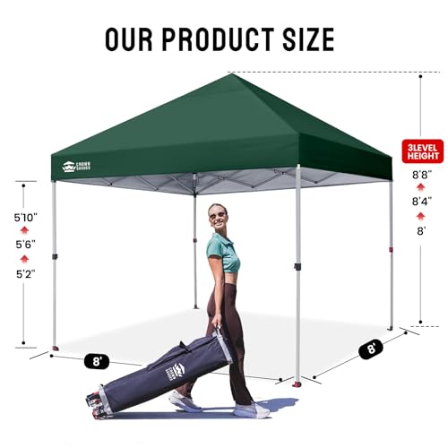 CROWN SHADES 8x8 Pop Up Canopy - Beach Tent with One Push Setup - Easy Outdoor Sun Shade for Events, Parties, Camping - Gazebo with STO-N-Go Cover Bag, Silver Coated Top, Forest Green - color: Forest Green, size: 8x8