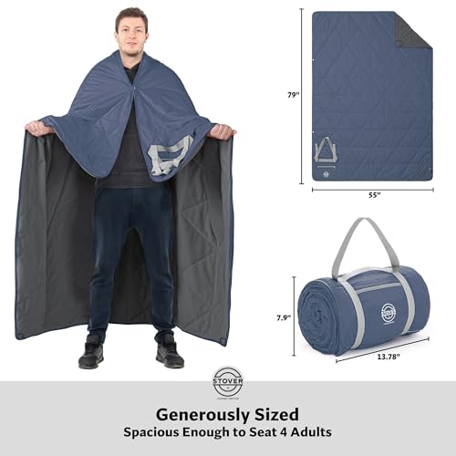 STOVER Large Waterproof Outdoor Stadium Blanket - Extra Thick Soft Fleece Camping Blanket for Travel, Picnics, Sports, Dogs - 79"x55", Warm, Windproof, Sand-Proof, Lightweight, Packable (Stadium Blue) - color: 01 - Stadium Blue