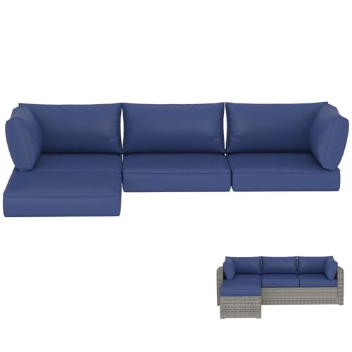 HOMREST Outdoor Replacement Cushions for Patio Furniture,Water-Repellent Sofa Cushion for 4-Seat Rattan Wicker Sectional Patio Conversation Sets,9-Piece Cushions Set for Outdoor Couch,Navy Blue - color: Navy Blue, size: 4 Seat