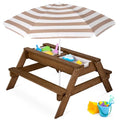 Best Choice Products Kids Picnic Table with Umbrella, 3-in-1 Sand & Water Table, Outdoor Convertible Picnic Table for Toddlers, Seats 4, Removable Top, 2 Buckets - Walnut/Beige - color: Walnut/Beige