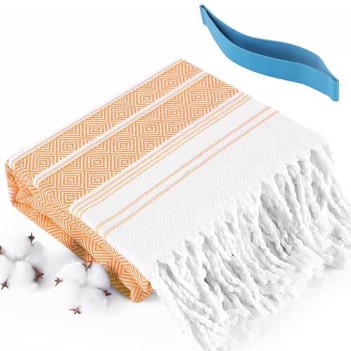Genovega Oversized Turkish Beach Towels 74"x38" Thin Quick Dry Sand Free Pool Swim Bathing Towel Extra Large Blanket Adult Travel Essentials Cruise Accessories Must Haves Summer Orange Stuff