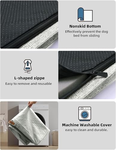 Sytopia Indestructible Dog Bed, 42" XL Chew Proof Dog Bed for Extra Large Dogs (90 lbs), Durable Waterproof Pet Bed, Chew Resistant Dog Crate Pad, Washable Cover, Indoor & Outdoor Use, Light Gray
