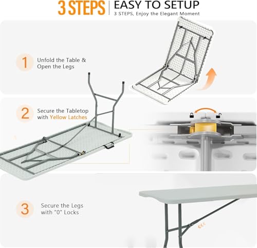 6FT Heavy Duty Folding Table, Portable Plastic Utility Table with Locking Legs & Handle, Indoor Outdoor Commercial Table for Watch Party, Tailgate, BBQ, Camping, Events, Backyard Dining White | Heavy Duty, Portable, Indoor/Outdoor, Plastic Table, for Part