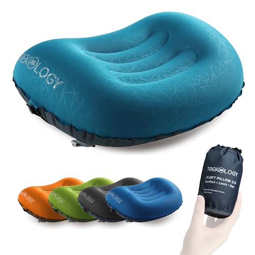 TREKOLOGY Ultralight Inflatable Camping Travel Pillow - ALUFT 2.0 Compressible, Compact, Comfortable, Ergonomic Inflating Pillows for Neck & Lumbar Support While Camp, Hiking, Backpacking - color: Teal Blue