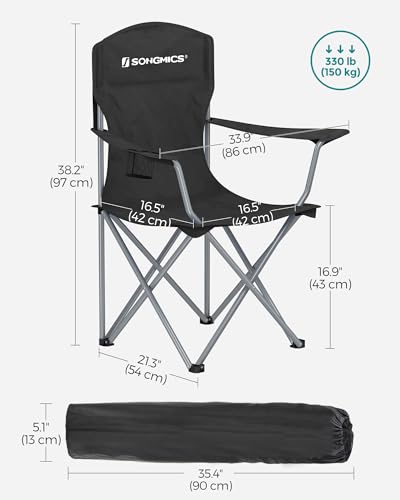 SONGMICS Set of 2 Folding Camping Chairs, Comfortable, Heavy Duty Structure, Max. Load Capacity 330 lb, Outdoor Chair with Cup Holder, for Camping, Garden, Fishing, Terrace, Black UGCB08BK - color: Black, style: 2PC (21.3"D x 33.9"W x 38.2"H)