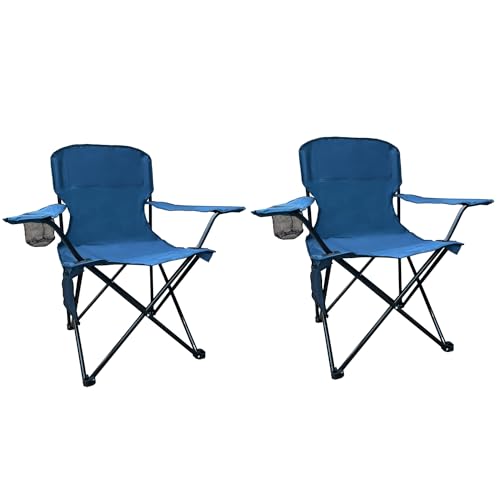 Folding Camping Chairs 2 Pack Portable Outdoor Chair for Camping, Fishing, Beach, Picnic, Lightweight High Back Foldable Chair with Cup Holder & Storage Bag, Supports300lbs, Navy Blue - color: Navy Blue, size: 2 Pack