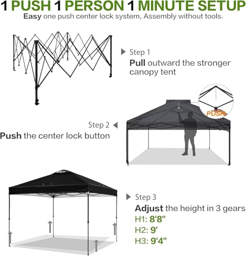 Tunbne 12'x12' Pop Up Canopy Tent with 1 Sidewall and 6 Pockets, One Push Setup, Instant Shade Tent with Vented Roof for Beach Patio Outdoor, Case, 8 Stakes, 4 Ropes, 4 Sandbags (Black, 12x12) - color: Black, size: 12x12