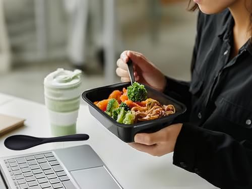 Travel Utensils Set - Reusable 5 Sets Wheat Straw Plastic Cutlery with Case, Portable Forks Spoons and Knives Set, Eco-Friendly BPA Free for Daily Use (5 Black) - color: 5 Black