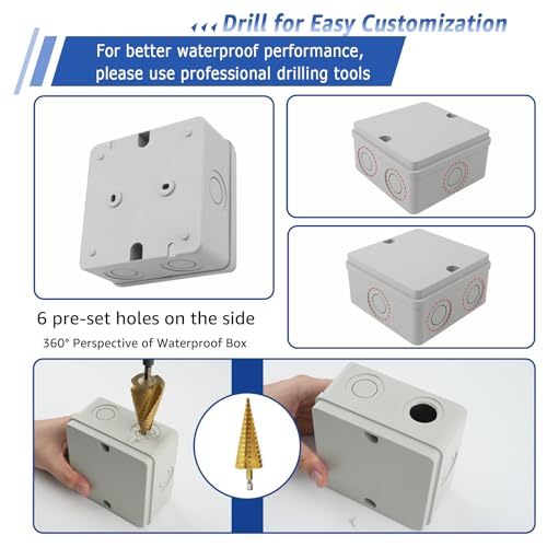 NineLeaf Junction Box, Waterproof Electrical Box IP66 Water Resistant Dustproof ABS Plastic Project Enclosure for Electronics, External Size 4.2 x 4.2 x 2.3inch(107 x 107 x 58 mm) - color: Grey, size: 107x107x 58mm