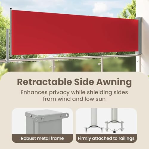 vidaXL Retractable Side Awning for Patio Awning Side Blind Sun Shelter Garden Patio Balcony Outdoor UV Resistant 100 x 300 cm Red - color: Red, size: 100 x 300 cm